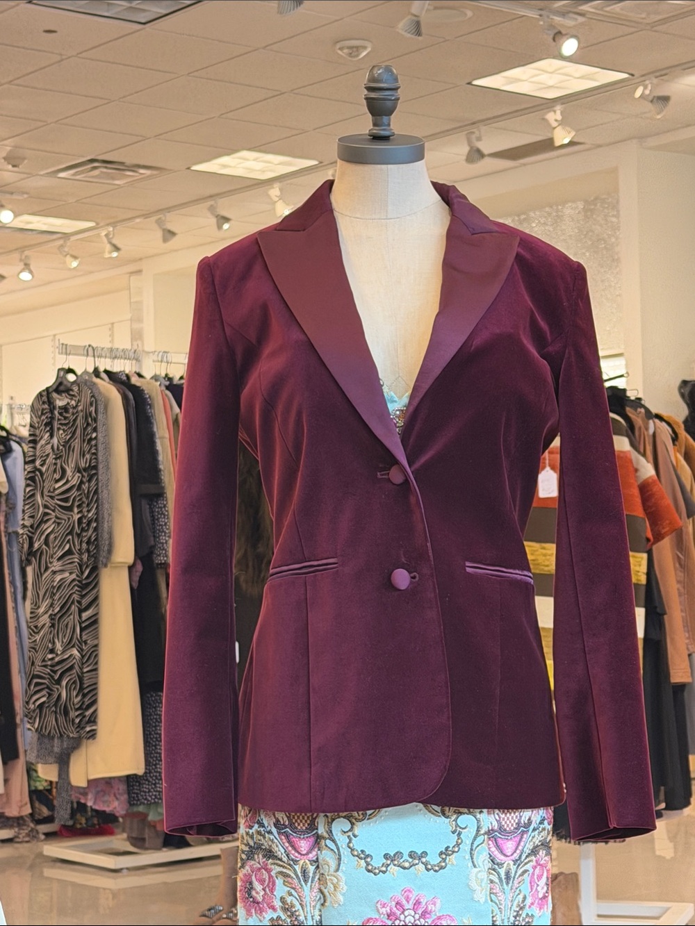 W by Worth Burgundy Velvet Blazer with Satin Lapel